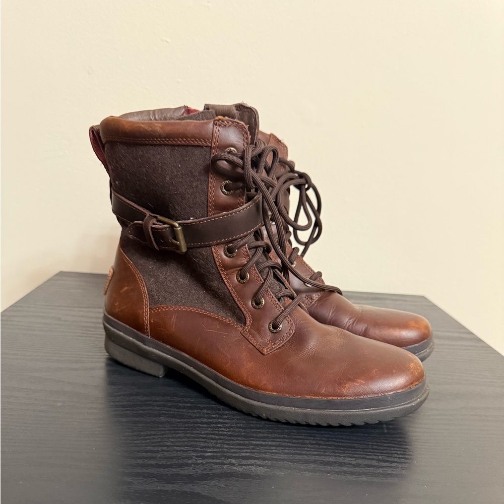 UGG Kesey Chestnut Brown Leather Waterproof Moto Buckle Boots No Box Size 8 - Picture 2 of 9